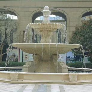 广东 黄金麻花岗岩异型加工——户外庭院石雕流水喷泉