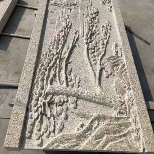 广东 黄金麻雕刻板浮雕迎客松