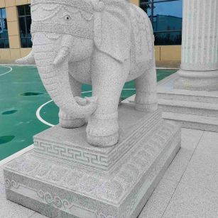 广东 白麻花岗岩动物异形石雕-大象