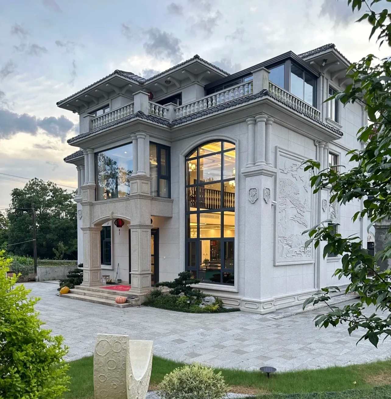 广东 白麻花岗岩私人别墅干挂石材豪华定制