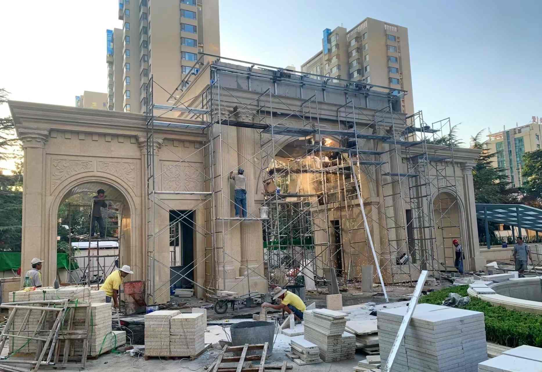 广东 黄金麻荔枝面花岗岩小区门楼外墙干挂