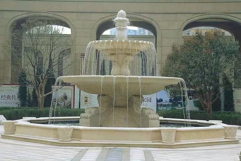 广东 黄金麻花岗岩异型加工——户外庭院石雕流水喷泉