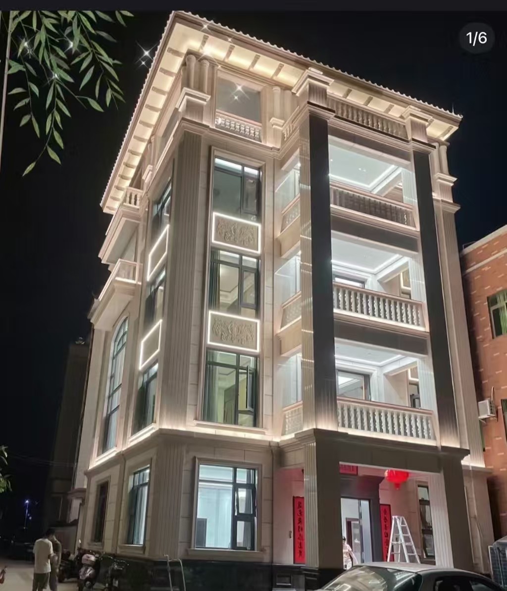 广东 芝麻白花岗岩别墅外墙夜间效果