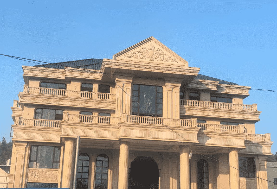 广东黄金麻别墅外墙干挂石材效果示例